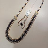 Collana ''Gancio di ombrello''di perle+orecchini