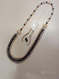 Collana ''Gancio di ombrello''di perle+orecchini