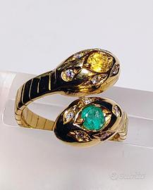 ANELLO ORO SMERALDO +ZAFFIRO + DIAMANTI