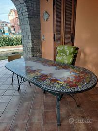 Tavolo pietra lavica smaltata da esterno con decor