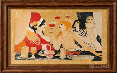 Salvatore Fiume Il brindisi Broccato Serigrafia
