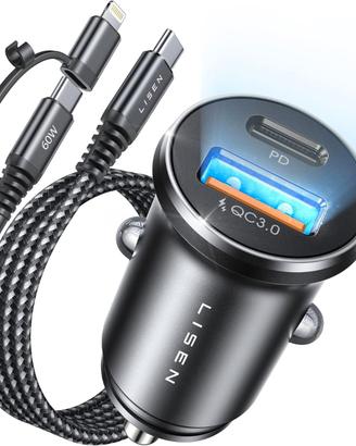 LISEN Caricatore Auto USB-C 69W + 60W