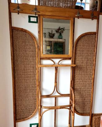 Appendiabiti vintage liberty in midollino e legno