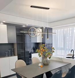 Lampadario moderno nordico nero e oro 3 luci 100cm