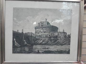 Acquaforte Luigi Rossini Castel S'Angelo