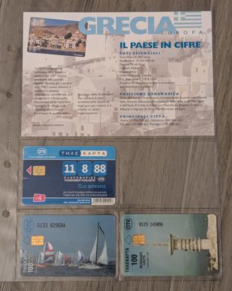 3 Schede Telefoniche greche Con Scheda Bolaffi