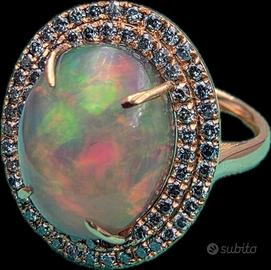 ANELLO ORO OPALE DIAMANTI BLU