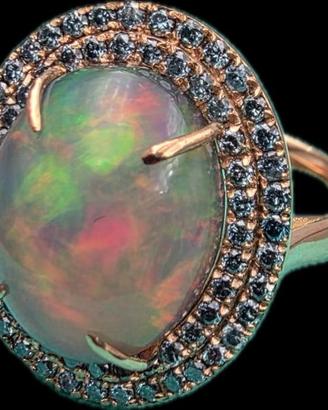 ANELLO ORO OPALE DIAMANTI BLU