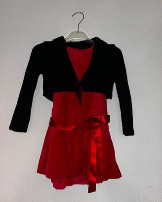 Vestito velluto rosso con cardigan nero
