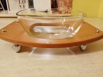 insalatiera in vetro con supporto in legno 