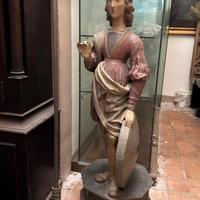 Antica Statua del '700 in Legno Policromo - Santa 