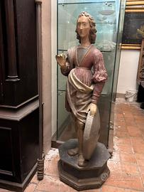 Antica Statua del '700 in Legno Policromo - Santa 
