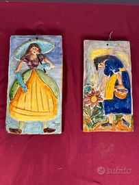 Coppia bassorilievi vintage, siciliani in ceramica