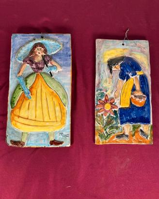 Coppia bassorilievi vintage, siciliani in ceramica