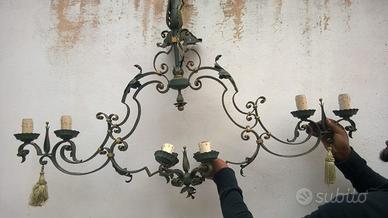 Lampadario in ferro battuto metà '900