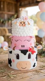Torta scenografica a 3 piani fattoria 🐑🐷🐮
