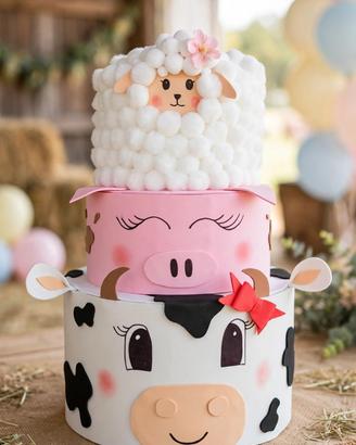 Torta scenografica a 3 piani fattoria 🐑🐷🐮