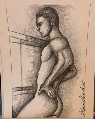 disegno uomo alla finestra matita su cartoncino