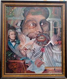 Quadro acrilico surrealista firmato, con cornice