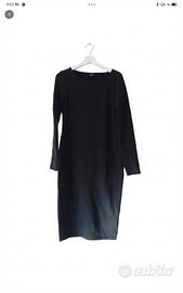 Abito vestito nero basic maniche lunghe midi