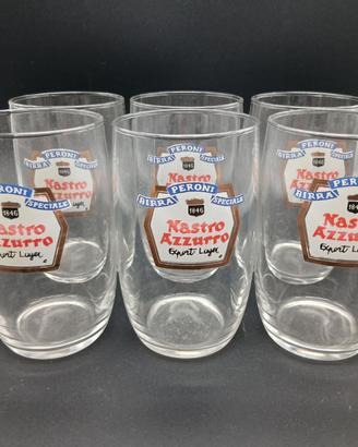 6 Bicchieri Birra Nastro Azzurro Peroni Vintage