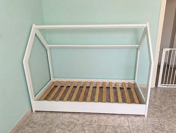 Letto Montessori 160x80 - Legno Bianco + Materasso