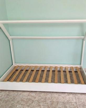 Letto Montessori 160x80 - Legno Bianco + Materasso