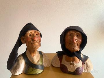 Mezzi busti sardi scultura in terracotta vintage