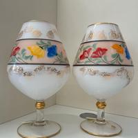 COPPIA DI VASI IN VETRO OPALINO DECORATI A MANO