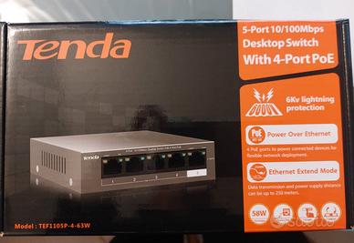 Switch PoE Tenda 5 porte (4 PoE) 63W