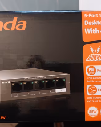 Switch PoE Tenda 5 porte (4 PoE) 63W
