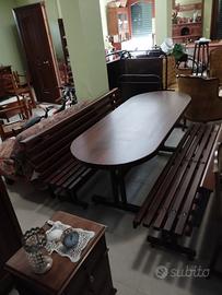 tavolo con panca in legno iroco 