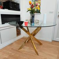 Tavolo da pranzo rotondo oro e vetro 120cm