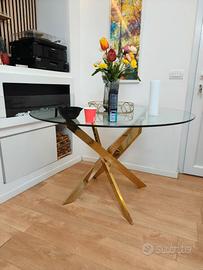 Tavolo da pranzo rotondo oro e vetro 120cm