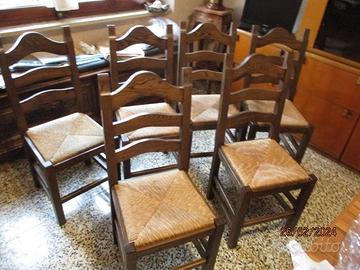 6 grandi sedie rustiche in rovere