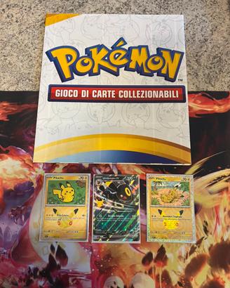 3 carte Pokémon (Pikachu + EX) 30 anniversario