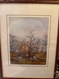 3 Stampe  stile naïf paesaggio stile vintage