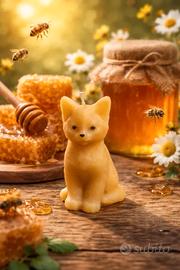 Candela forma gatto in cera D'Api