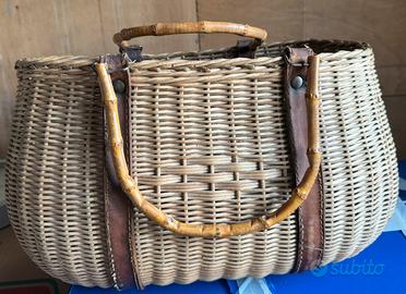 Borsa cestino vimini con manici in bambu