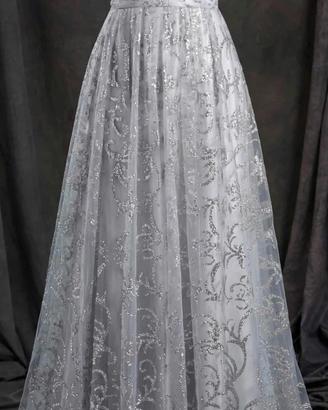 abito cerimonia lungo argento glitteR S/M