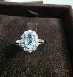 Anello oro 18 kt con acquamarina e diamanti Natura