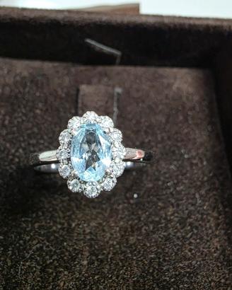 Anello oro 18 kt con acquamarina e diamanti Natura