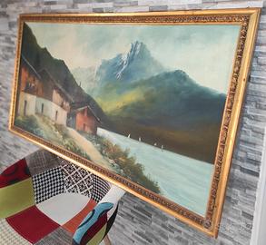 Quadro Olio su tela con cornice legno dorata