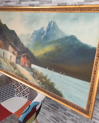 Quadro Olio su tela con cornice legno dorata