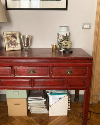 Consolle etnico in legno antico laccato rosso