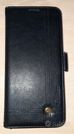 Cover in pelle nera a portafoglio per Samsung A50