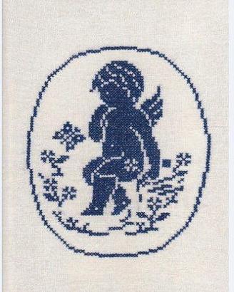 Quadro Putto blu ricamo a mano su lino