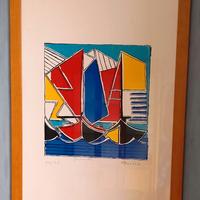 QUADRO COLORATO raffigurante BARCHE A VELA e MARE