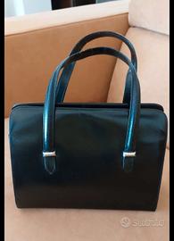 Borsa vintage in pelle nera lucida