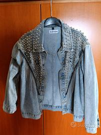 Giubb. jeans con borchie e frange Cecilia fashion